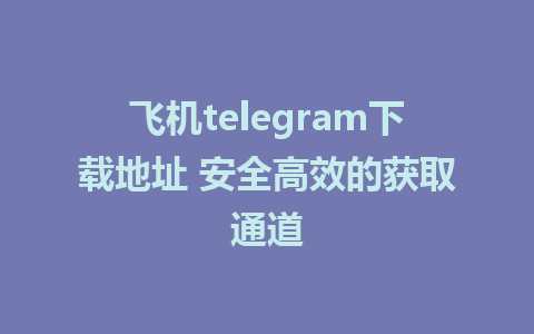 飞机telegram下载地址 安全高效的获取通道