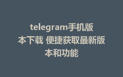 telegram手机版本下载 便捷获取最新版本和功能