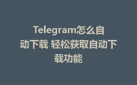 Telegram怎么自动下载 轻松获取自动下载功能