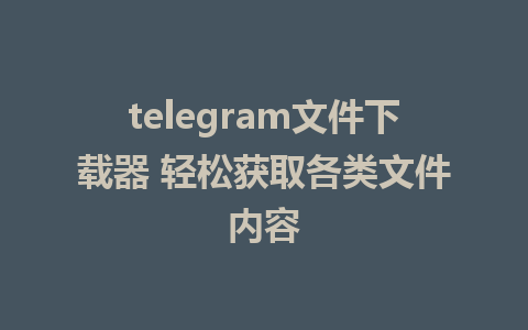 telegram文件下载器 轻松获取各类文件内容