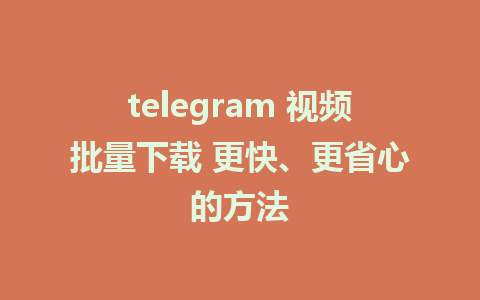 telegram 视频批量下载 更快、更省心的方法